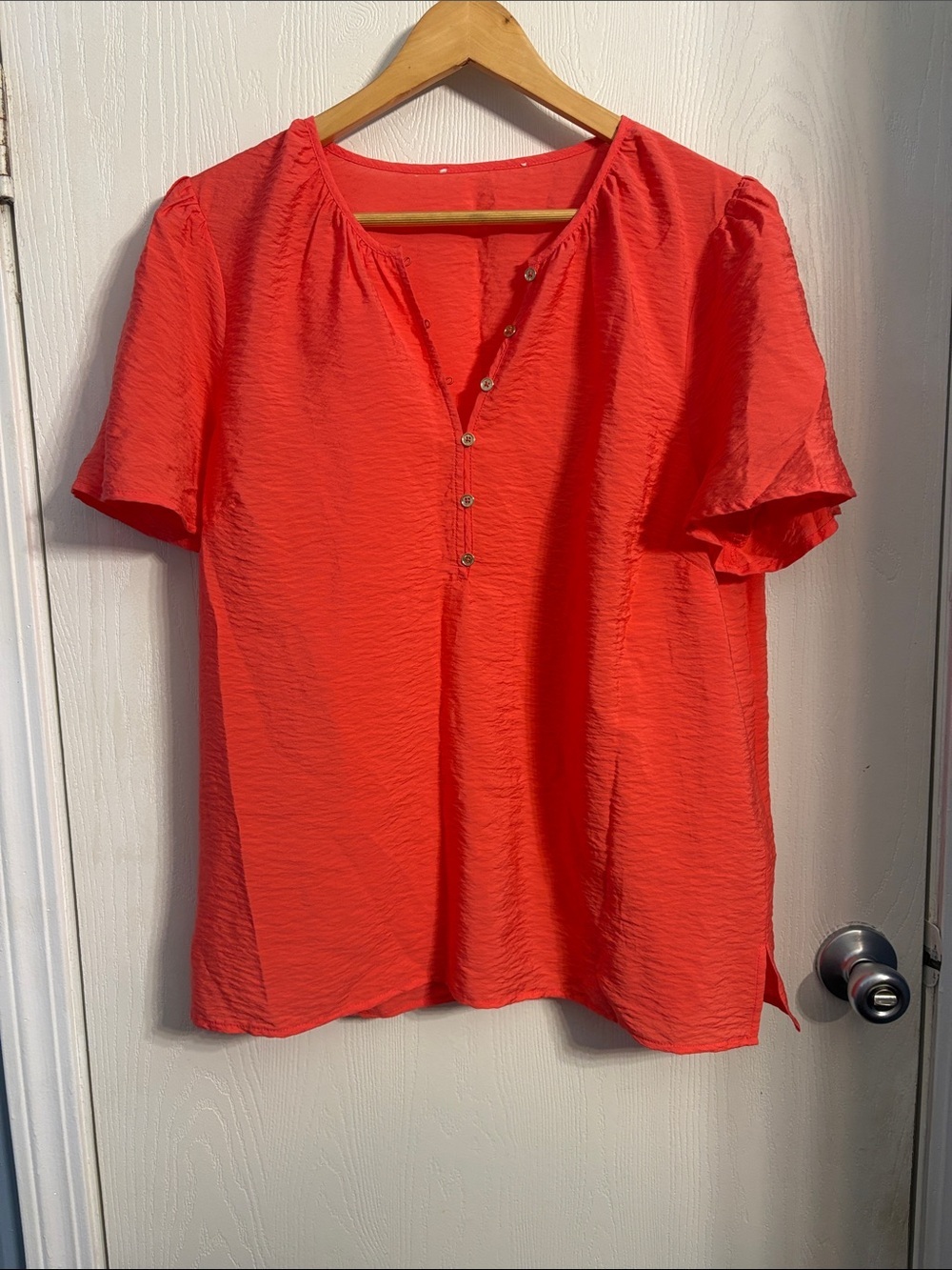 Michael Kors Bright Coral Short-Sleeve Button Front Blouse